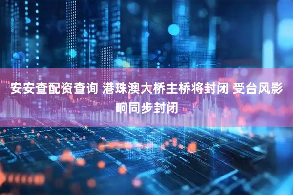 安安查配资查询 港珠澳大桥主桥将封闭 受台风影响同步封闭