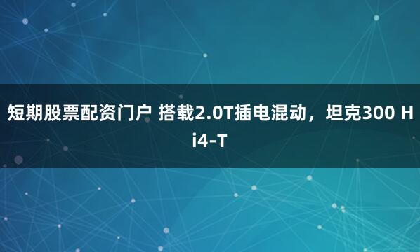 短期股票配资门户 搭载2.0T插电混动，坦克300 Hi4-T